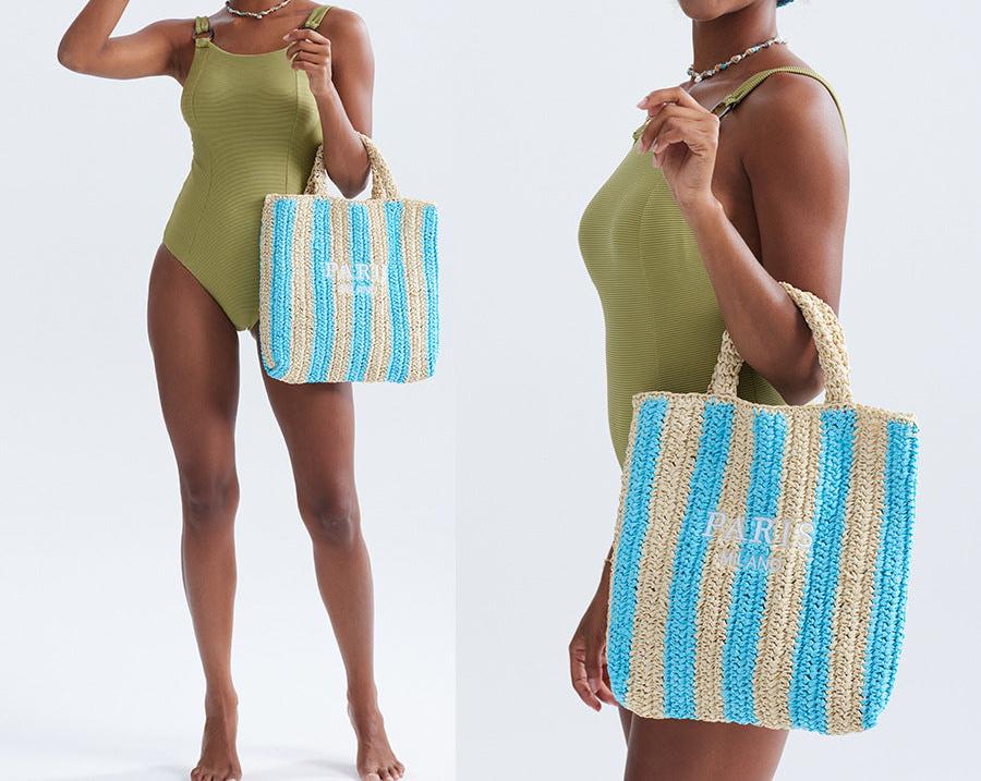 Bolsa de palha listrada com alças curtas — Bene Donna — imagem 03