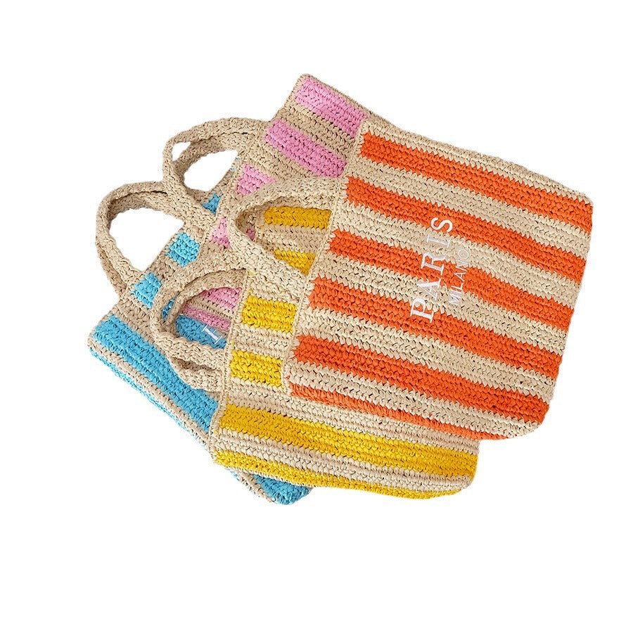 Bolsa de palha listrada com alças curtas — Bene Donna — imagem 05