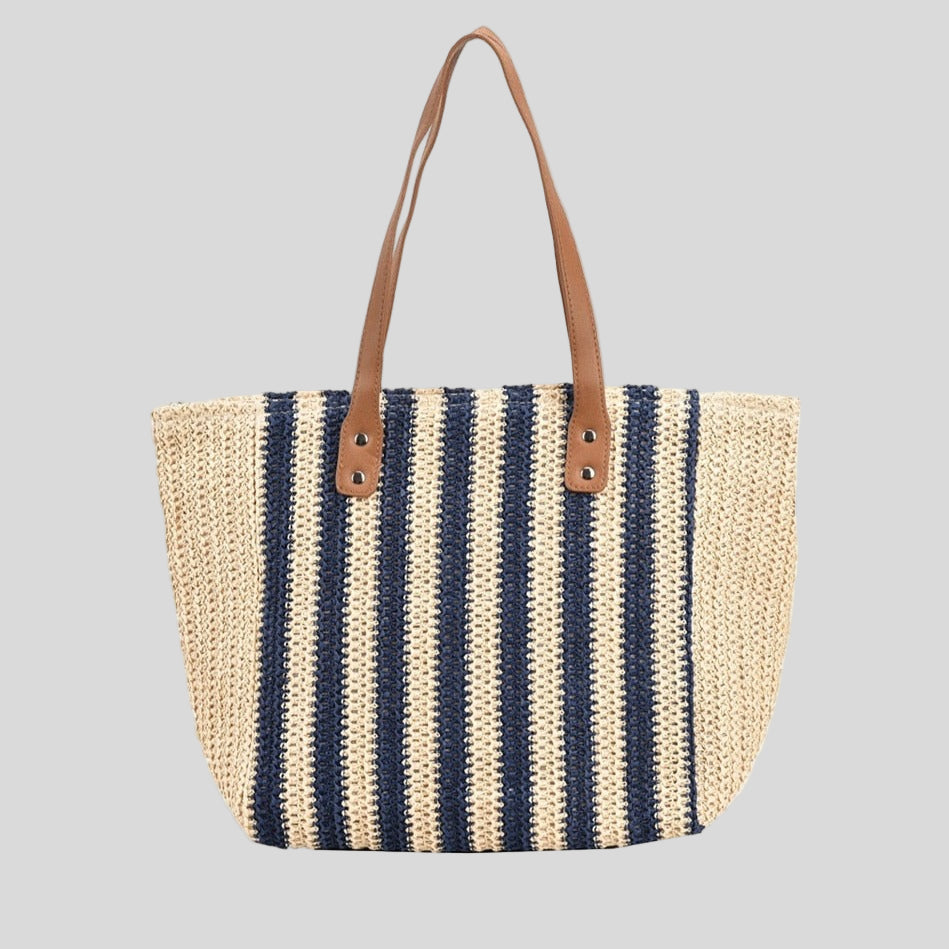Bolsa de palha listrada com alças longas — Bene Donna — imagem 01