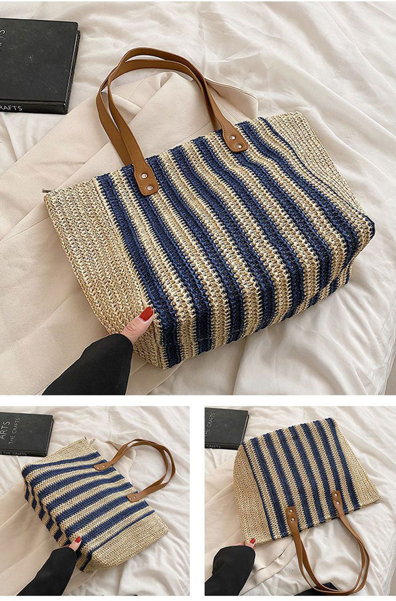 Bolsa de palha listrada com alças longas — Bene Donna — imagem 05