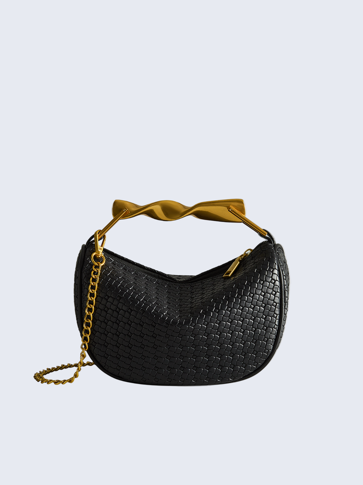 Bolsa meia-lua texturizada com alça dourada torcida — Bene Donna — imagem 02