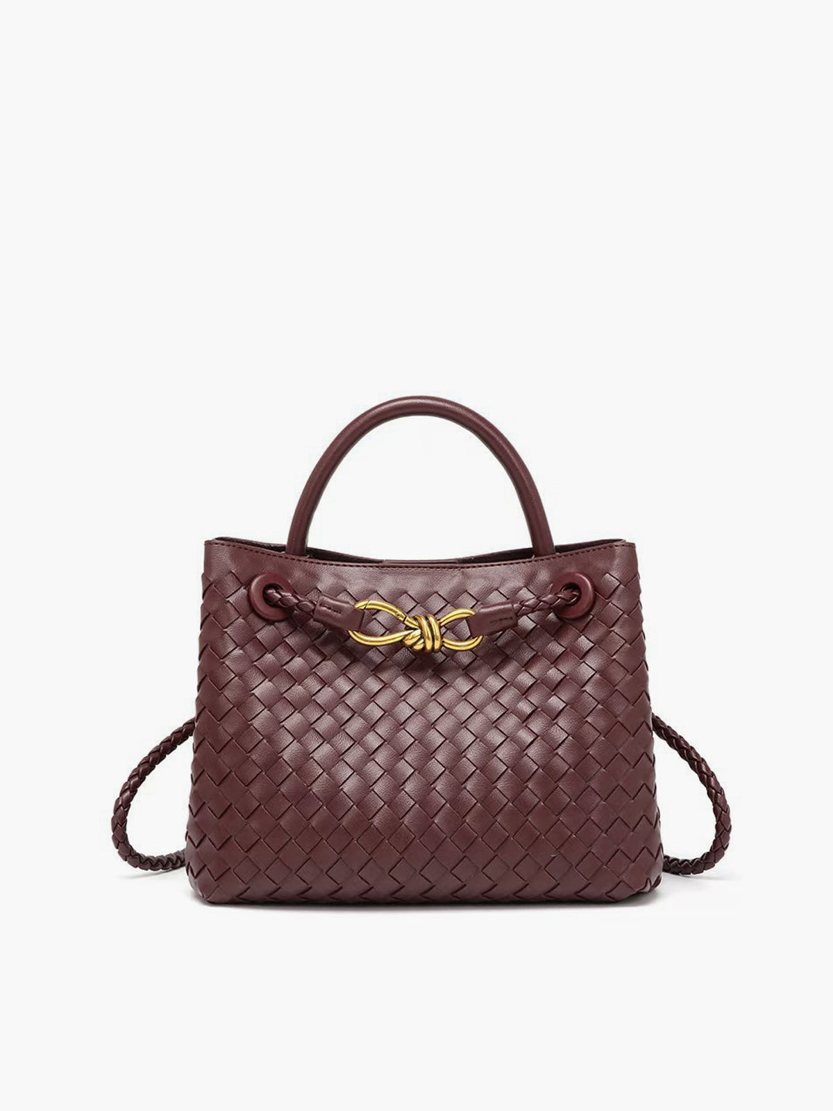 Bolsa tramada de couro sintético com detalhe dourado — Bene Donna — imagem 05