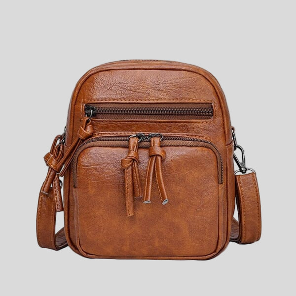 Bolsa transversal de couro legítimo com bolsos frontais — Bene Donna — imagem 01