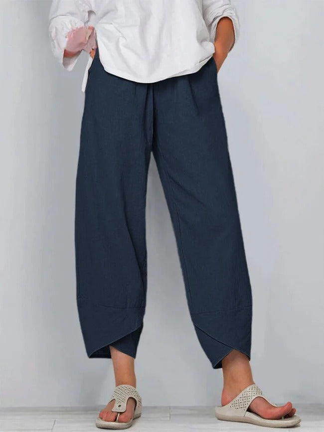 Calça ampla com barra assimétrica e caimento leve — Bene Donna — imagem 08