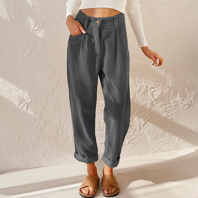 Calça de cintura alta com textura canelada — Bene Donna — imagem 03