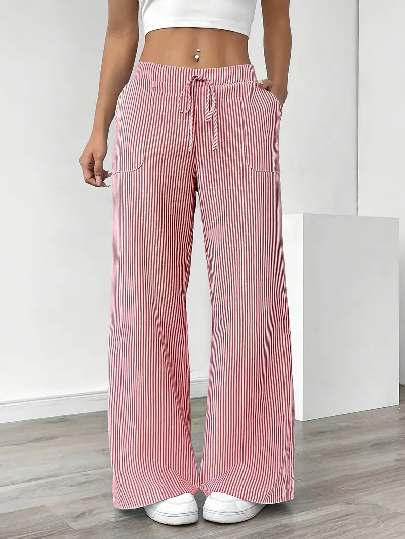 Calça de listras verticais com cintura alta e pernas amplas — Bene Donna — imagem 02