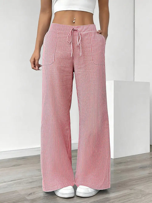Calça de listras verticais com cintura alta e pernas amplas — Bene Donna — imagem 02