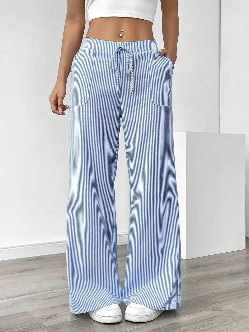 Calça de listras verticais com cintura alta e pernas amplas — Bene Donna — imagem 03