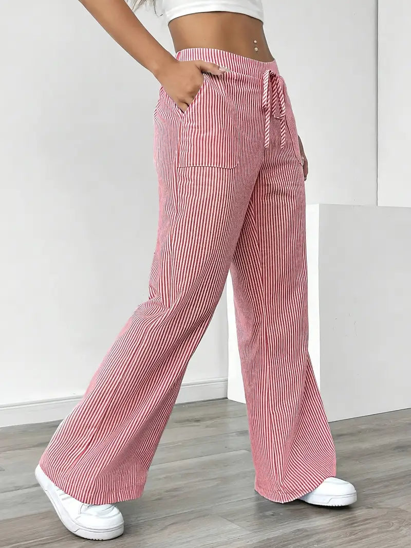 Calça de listras verticais com cintura alta e pernas amplas — Bene Donna — imagem 15