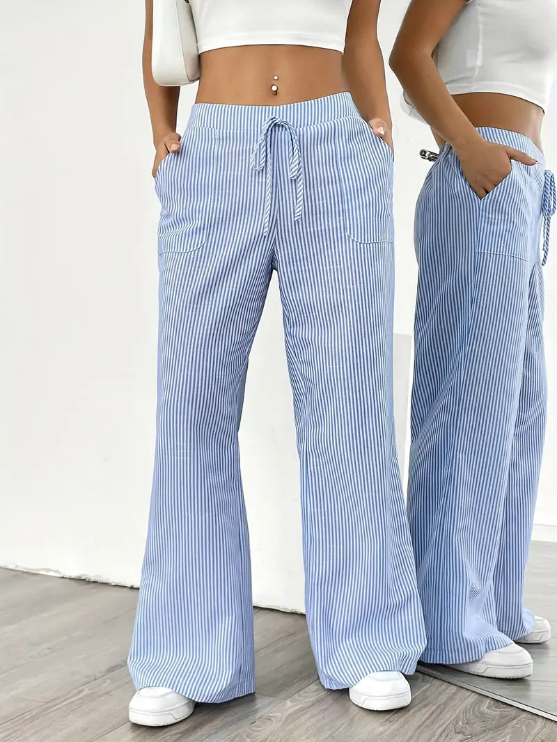 Calça de listras verticais com cintura alta e pernas amplas — Bene Donna — imagem 21