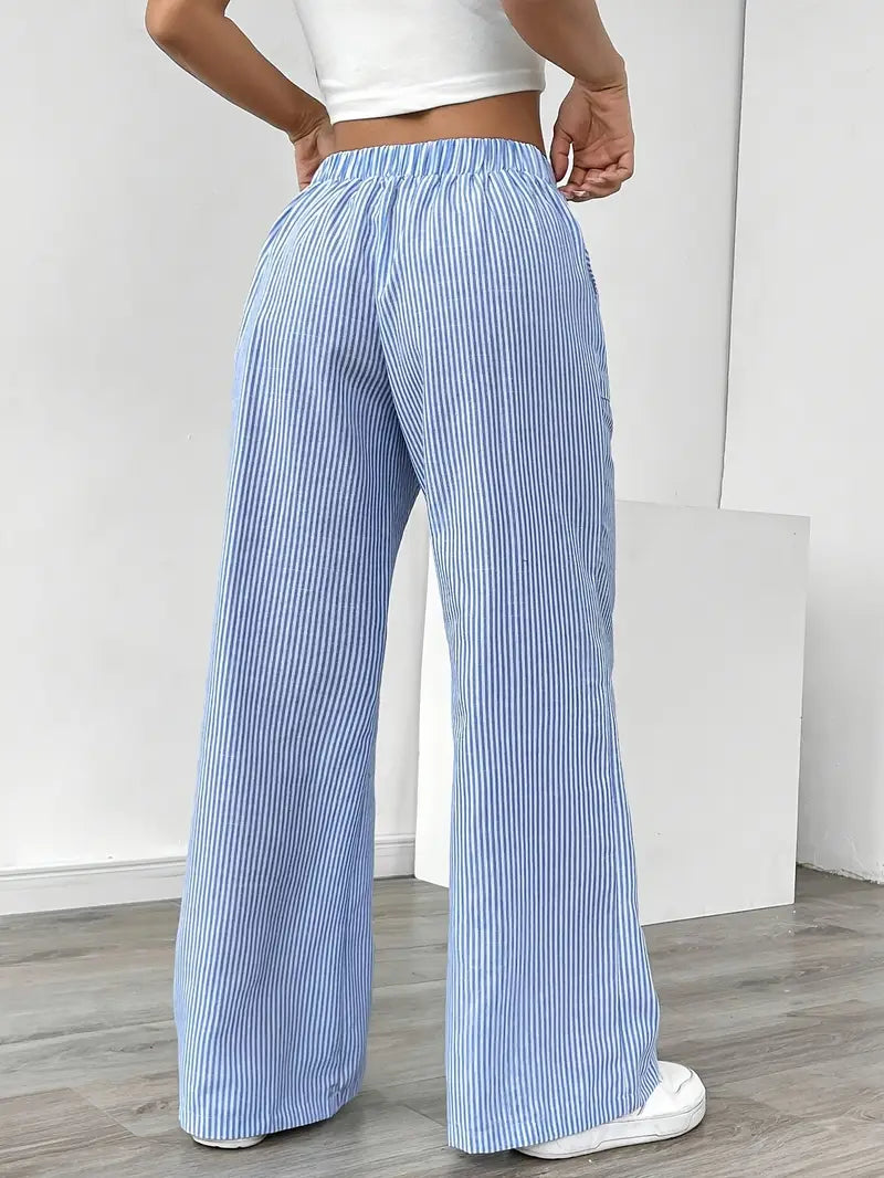 Calça de listras verticais com cintura alta e pernas amplas — Bene Donna — imagem 22