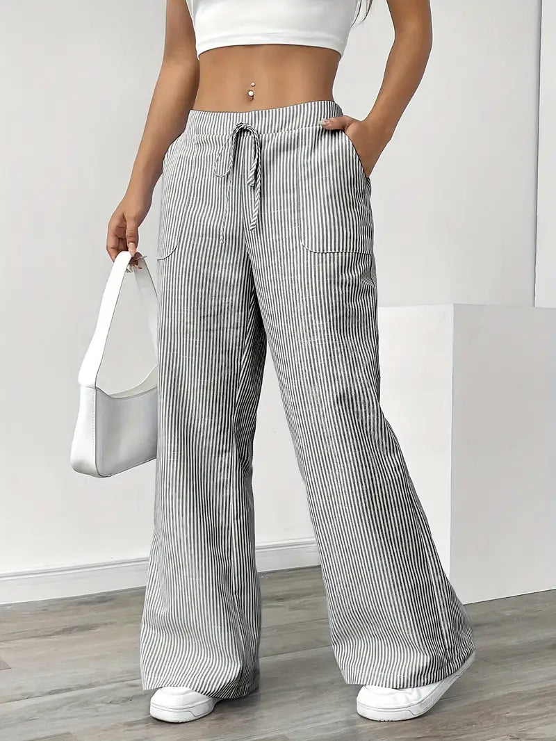 Calça de listras verticais com cintura alta e pernas amplas — Bene Donna — imagem 28