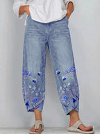 Calça feminina cropped com bordado floral na barra — Bene Donna — imagem 04