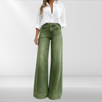 Calça jeans de cintura alta e pernas amplas com lavagem vintage — Bene Donna — imagem 01