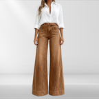 Calça jeans de cintura alta e pernas amplas com lavagem vintage — Bene Donna — imagem 02