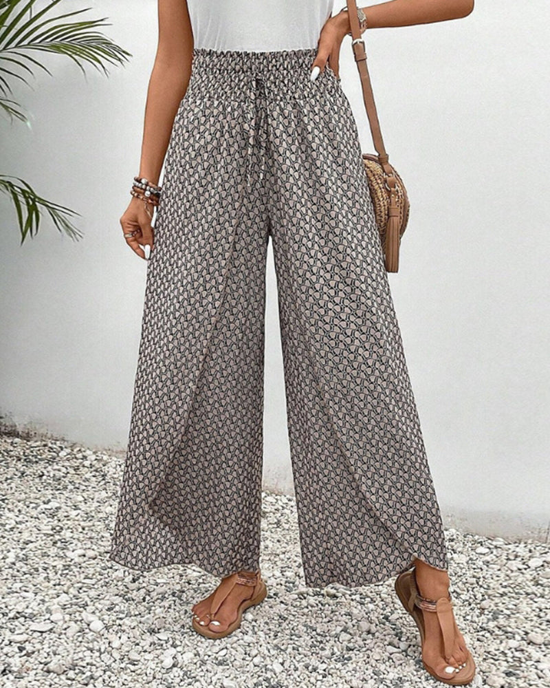 Calça pantalona de cintura alta com estampa geométrica — Bene Donna — imagem 01