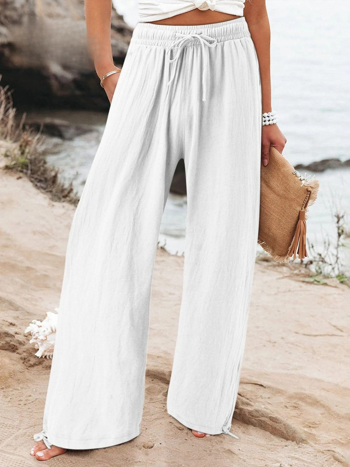 Calça pantalona leve com cós elástico — Bene Donna — imagem 02