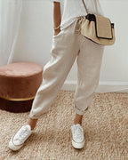 Calça reta de cintura com cordão e bolsos laterais — Bene Donna — imagem 01