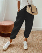 Calça reta de cintura com cordão e bolsos laterais — Bene Donna — imagem 02