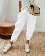 Calça reta de cintura com cordão e bolsos laterais — Bene Donna — imagem 04