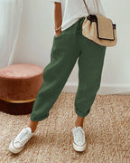 Calça reta de cintura com cordão e bolsos laterais — Bene Donna — imagem 05