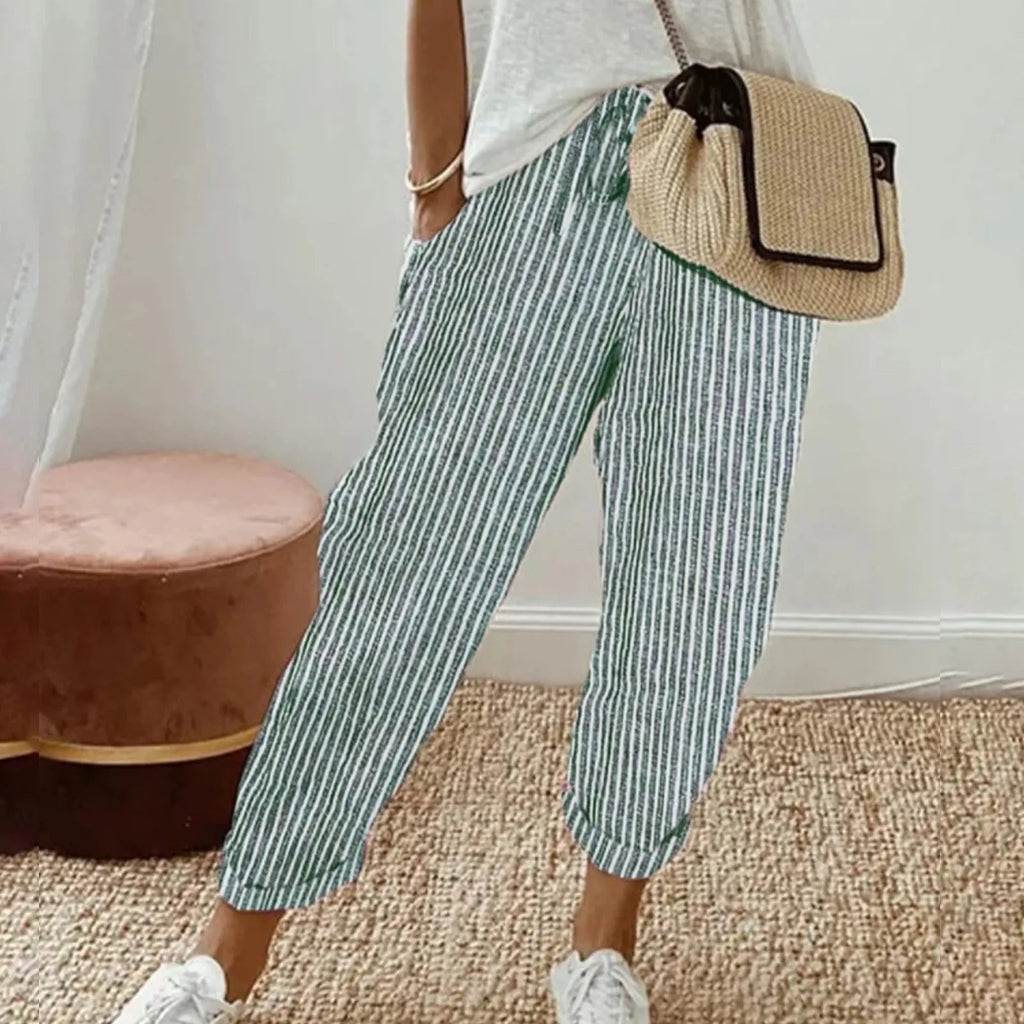 Calça reta de cintura com cordão e bolsos laterais — Bene Donna — imagem 07