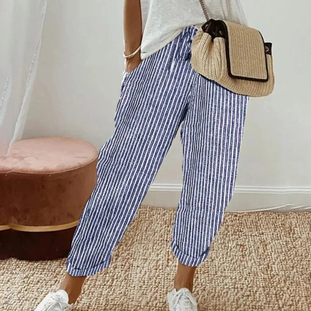 Calça reta de cintura com cordão e bolsos laterais — Bene Donna — imagem 08