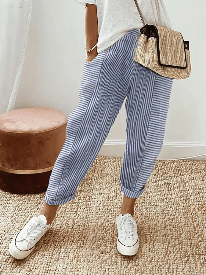 Calça reta de cintura com cordão e bolsos laterais — Bene Donna — imagem 13
