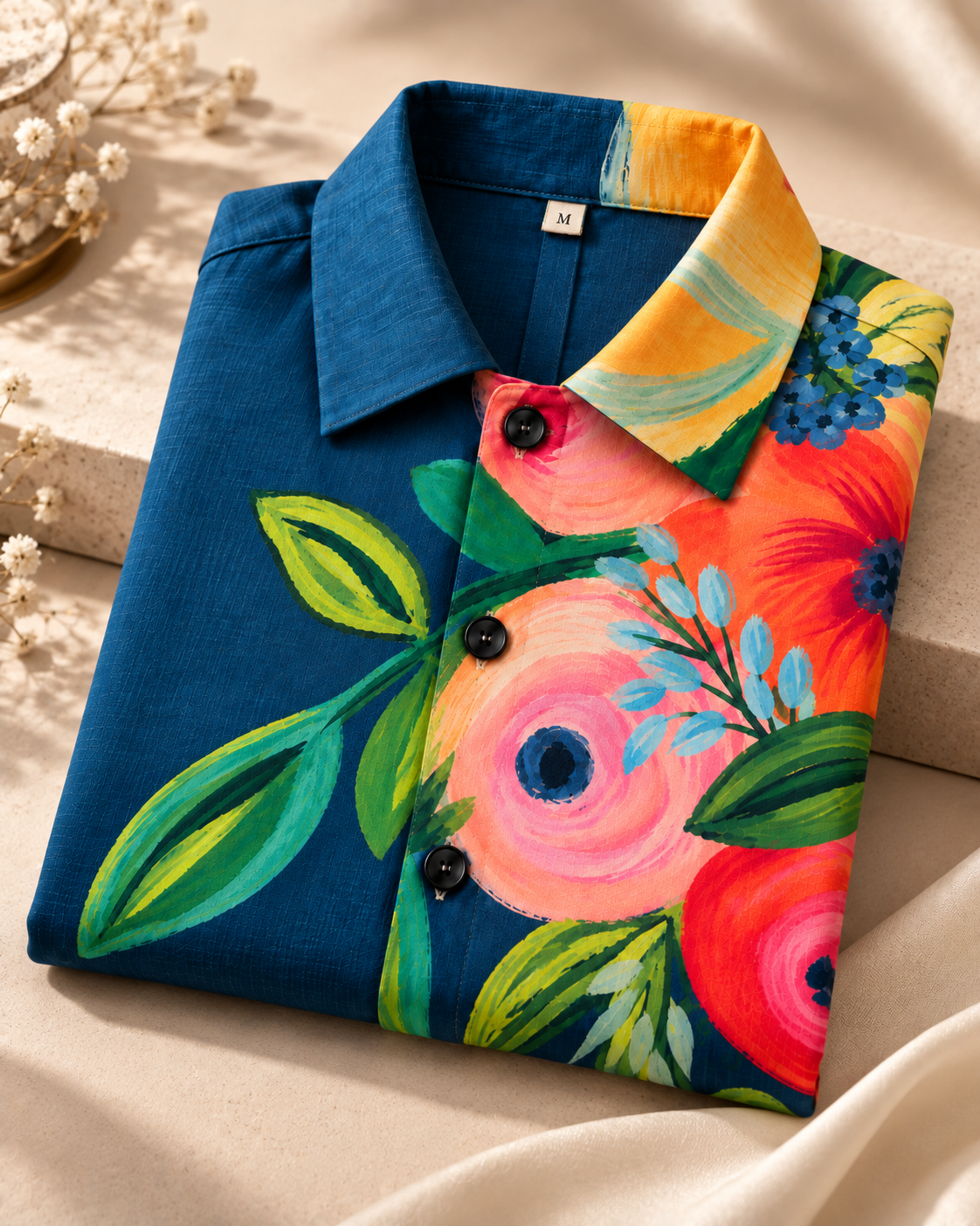 Camisa de estampa artística de flores com bolsos — Bene Donna — imagem 04