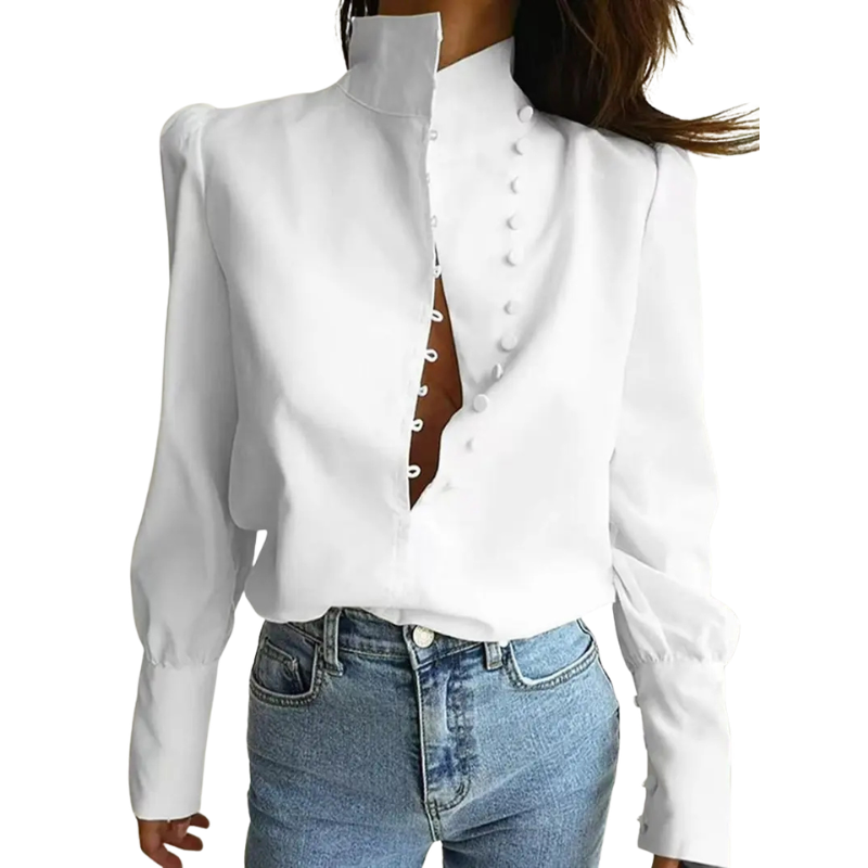 Camisa de gola alta com botões e mangas longas — Bene Donna — imagem 01