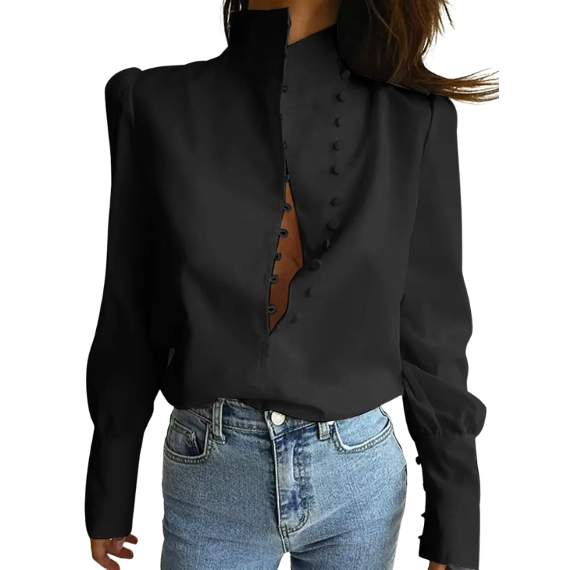 Camisa de gola alta com botões e mangas longas — Bene Donna — imagem 02