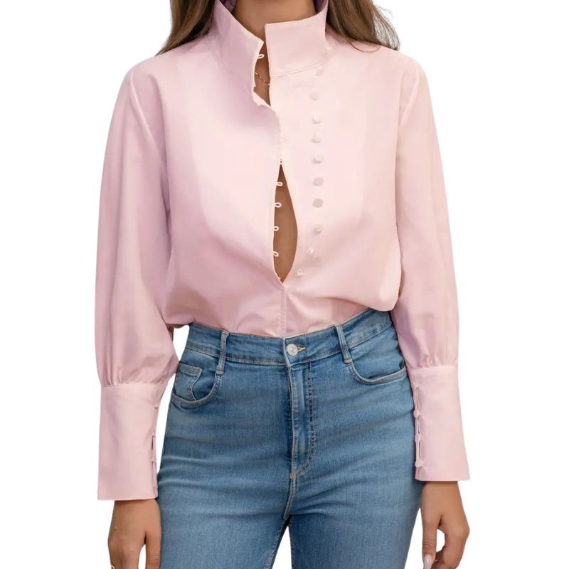 Camisa de gola alta com botões e mangas longas — Bene Donna — imagem 03