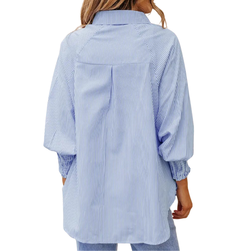 Camisa de listras verticais com botões e modelagem solta — Bene Donna — imagem 06