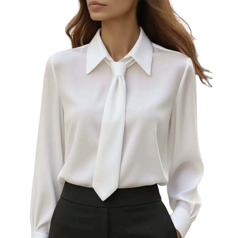 Camisa de mangas longas com faixa de amarrar na gola — Bene Donna — imagem 01