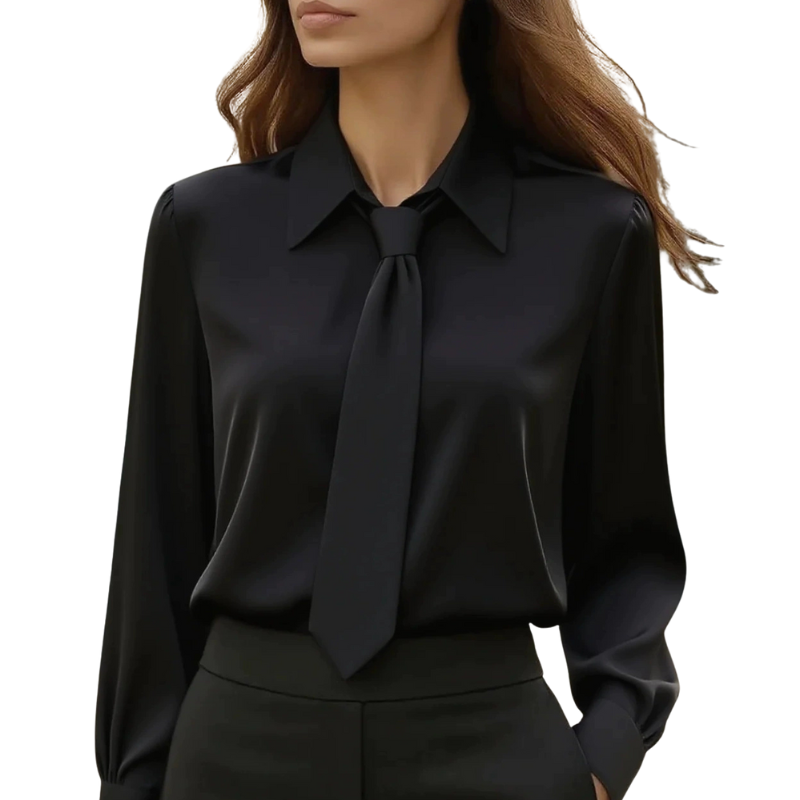 Camisa de mangas longas com faixa de amarrar na gola — Bene Donna — imagem 02