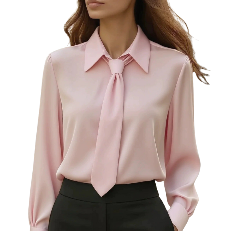 Camisa de mangas longas com faixa de amarrar na gola — Bene Donna — imagem 03