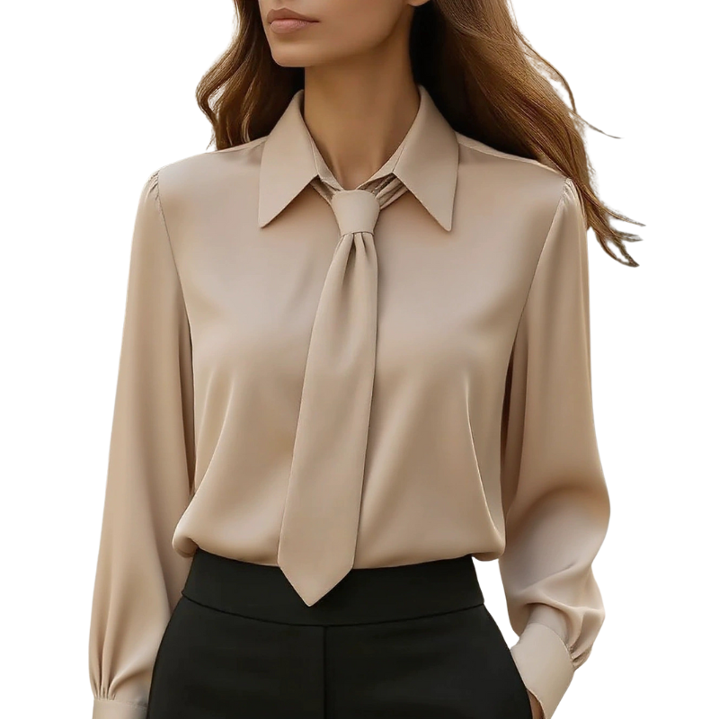 Camisa de mangas longas com faixa de amarrar na gola — Bene Donna — imagem 04