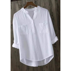 Camisa de mangas longas com gola padre e caimento solto — Bene Donna — imagem 02