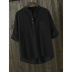 Camisa de mangas longas com gola padre e caimento solto — Bene Donna — imagem 03