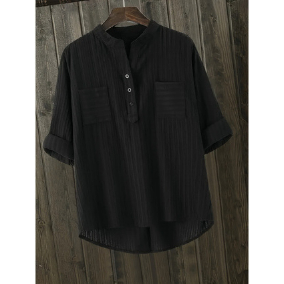 Camisa de mangas longas com gola padre e caimento solto — Bene Donna — imagem 03