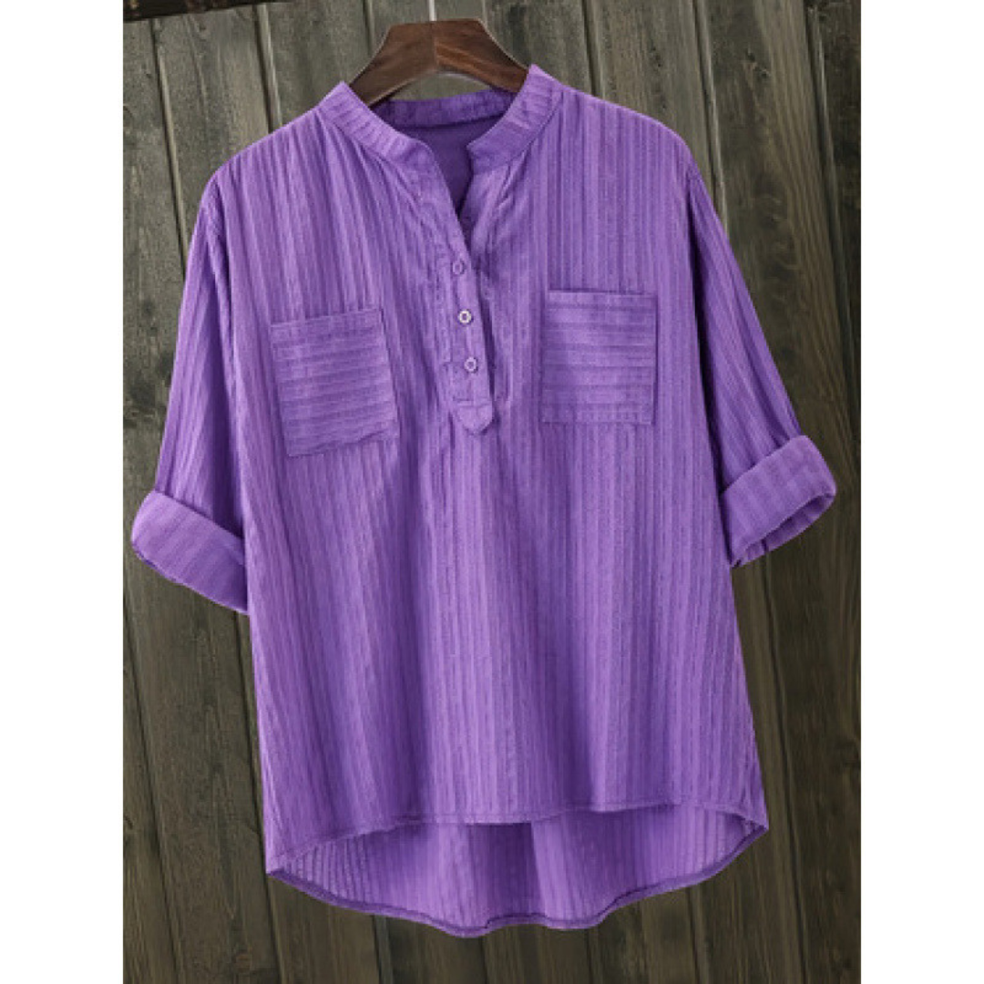 Camisa de mangas longas com gola padre e caimento solto — Bene Donna — imagem 04