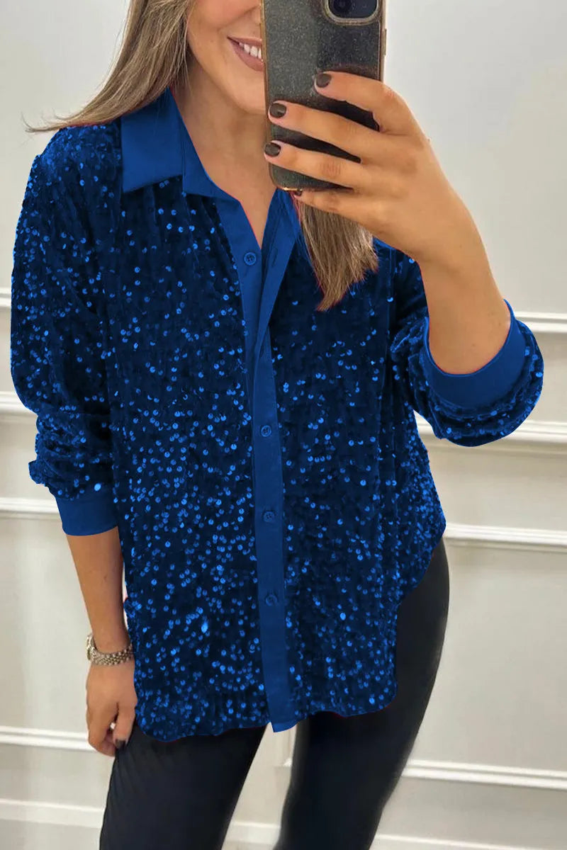 Camisa de paetês com gola clássica e botões — Bene Donna — imagem 01