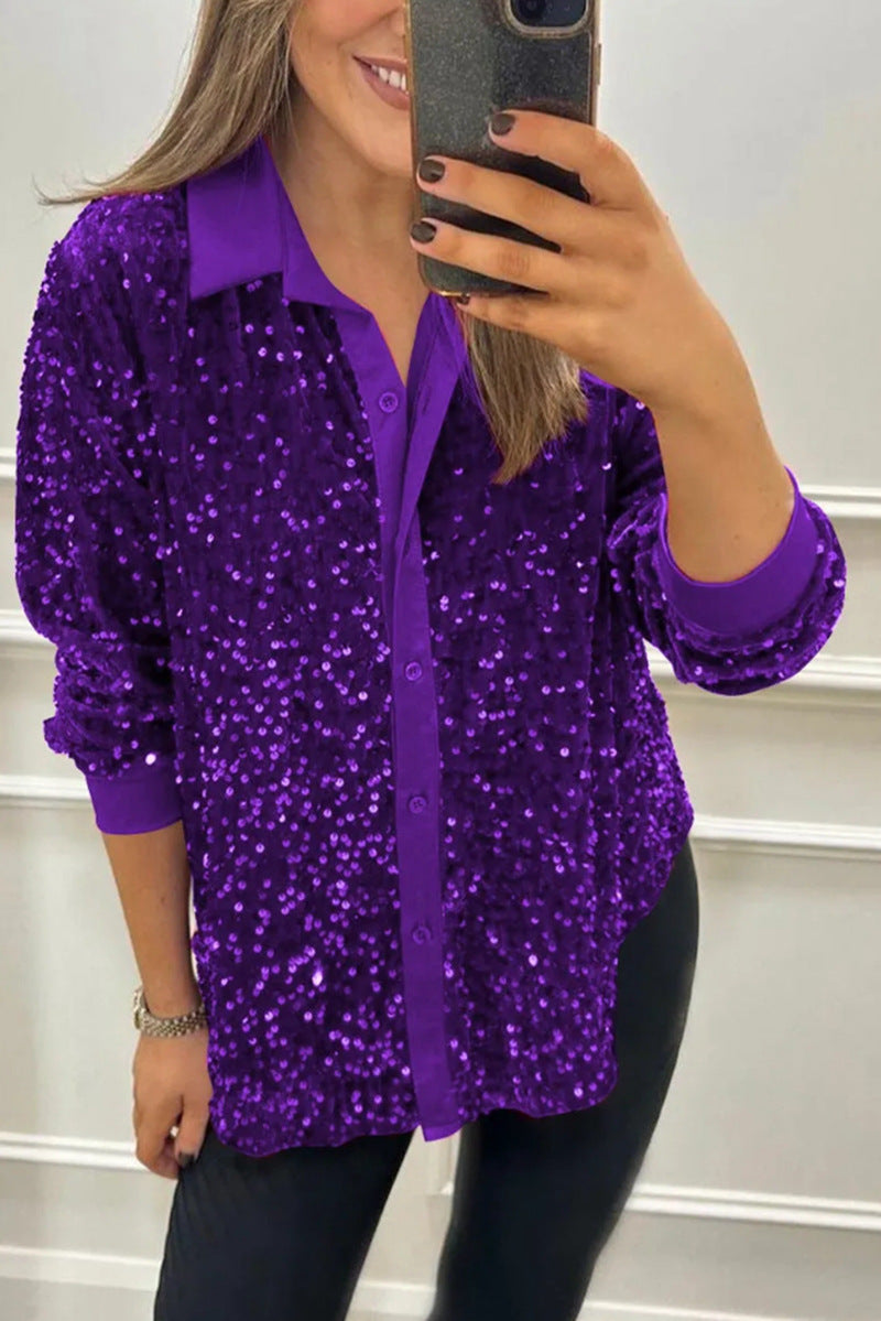Camisa de paetês com gola clássica e botões — Bene Donna — imagem 05