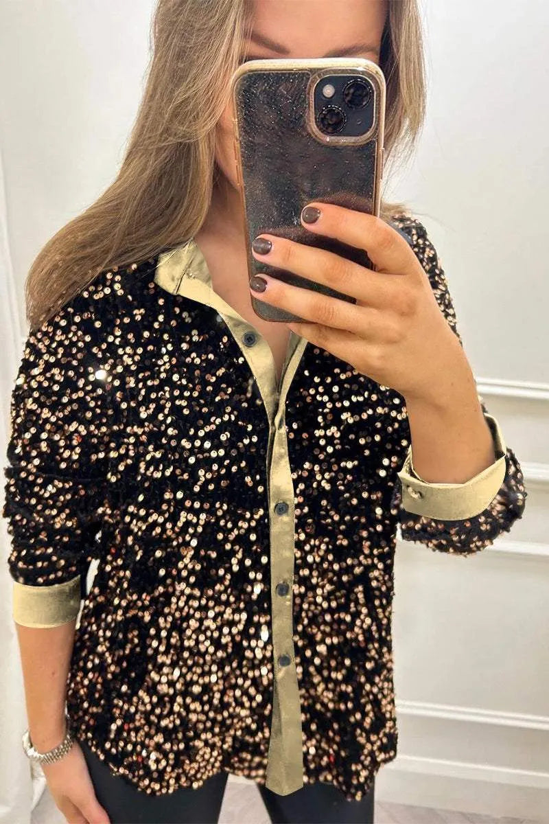Camisa de paetês com gola clássica e botões — Bene Donna — imagem 06
