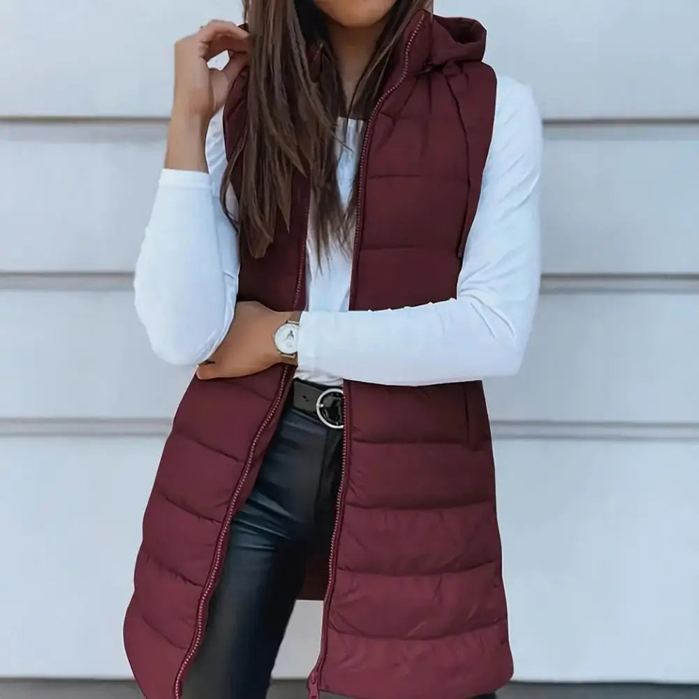 Colete Longo Feminino Puffer Matelassado com Capuz — BeneDonna