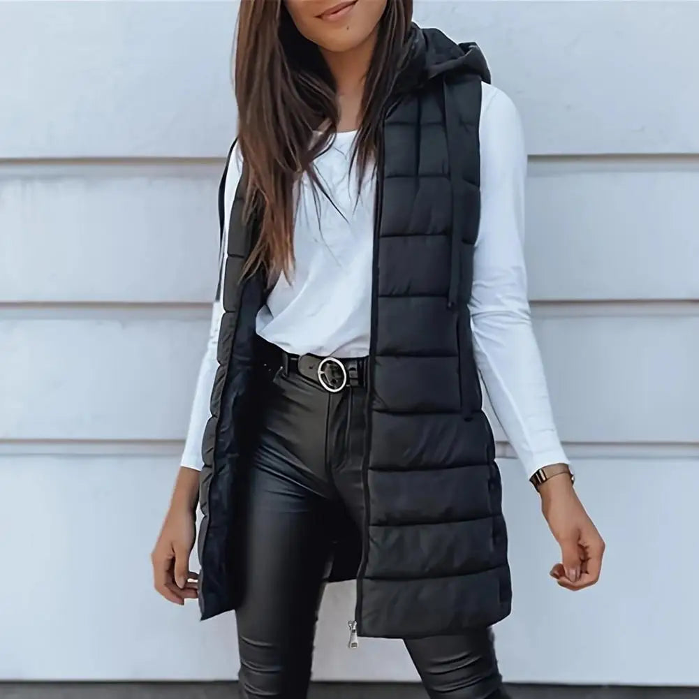 Colete Longo Feminino Puffer Matelassado com Capuz — BeneDonna