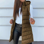 Colete Longo Feminino Puffer Matelassado com Capuz — BeneDonna