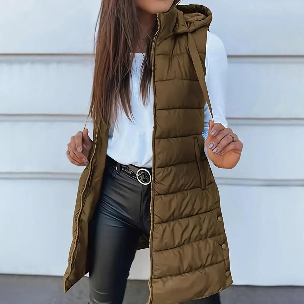 Colete Longo Feminino Puffer Matelassado com Capuz — BeneDonna