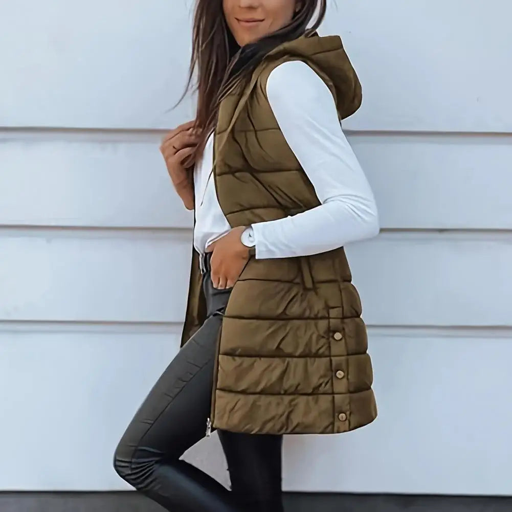 Colete Longo Feminino Puffer Matelassado com Capuz — BeneDonna