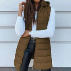 Colete Longo Feminino Puffer Matelassado com Capuz — BeneDonna